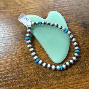 Oxidized Sterling Silver & Turquoise Stretch Bracelet – Artisan Style